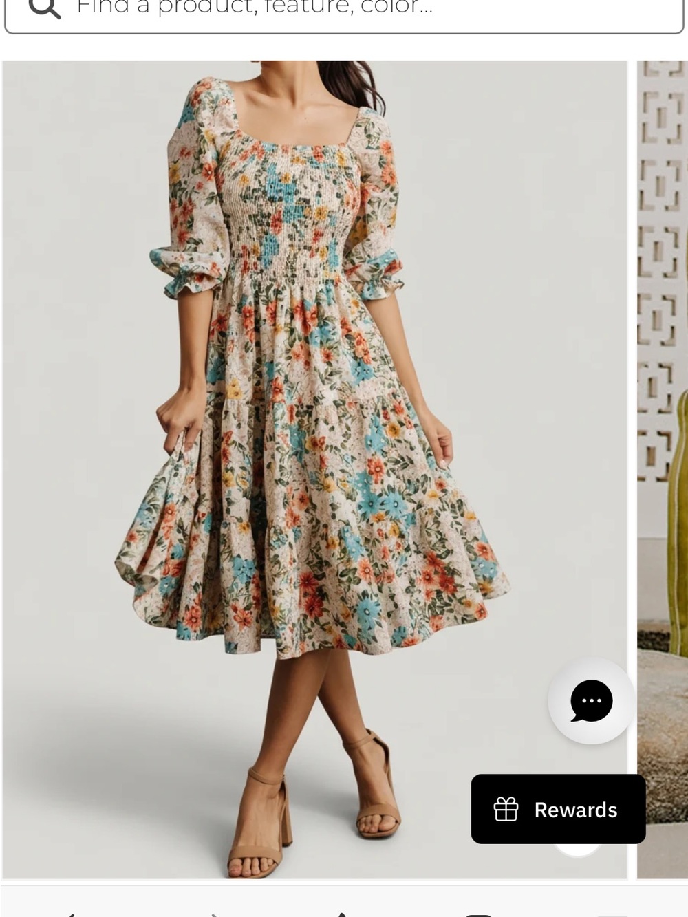 Baltic Born Floral Smocked Midi Dress — Cream with Blue & Coral Flowers